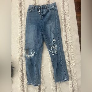 PacSun Eco Medium Blue Distressed High Waisted Straight Leg Jeans